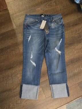 1822 Denim Women's Distressed Boyfriend Jeans in Medium Blue